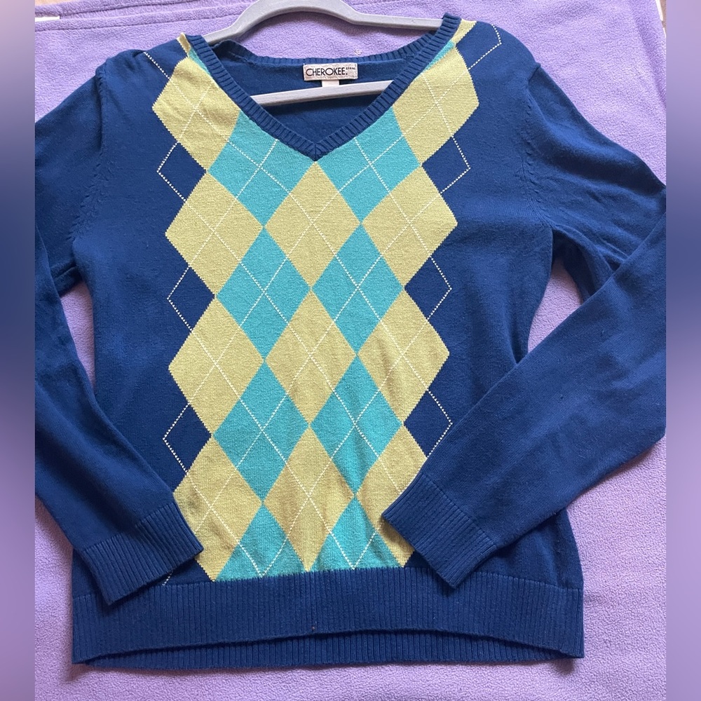 Green and Blue v-neck cherokee sweater